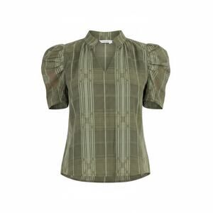 THML Olive Puff Sleeve Blouse NWT Womens Boutique Feminine Top Medium